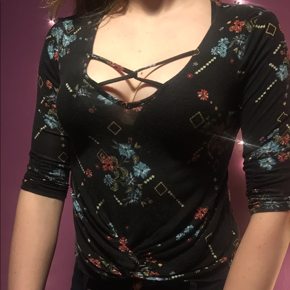 Floral Print Mid Sleeve Tee